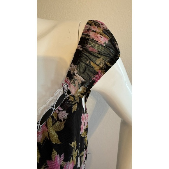 Vintage 90s Y2K Floral Mesh Dress Black Sz Small Ribbon Lace Rose - Picture 7 of 17